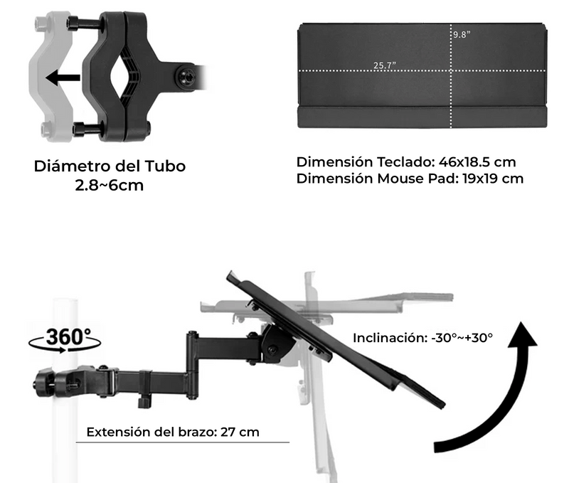 Bandeja para Teclado con Montaje en Tubo Poste