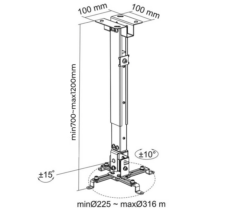 Rack Soporte para Proyector para Techo-Altura Ajustable 70 a 120 cm