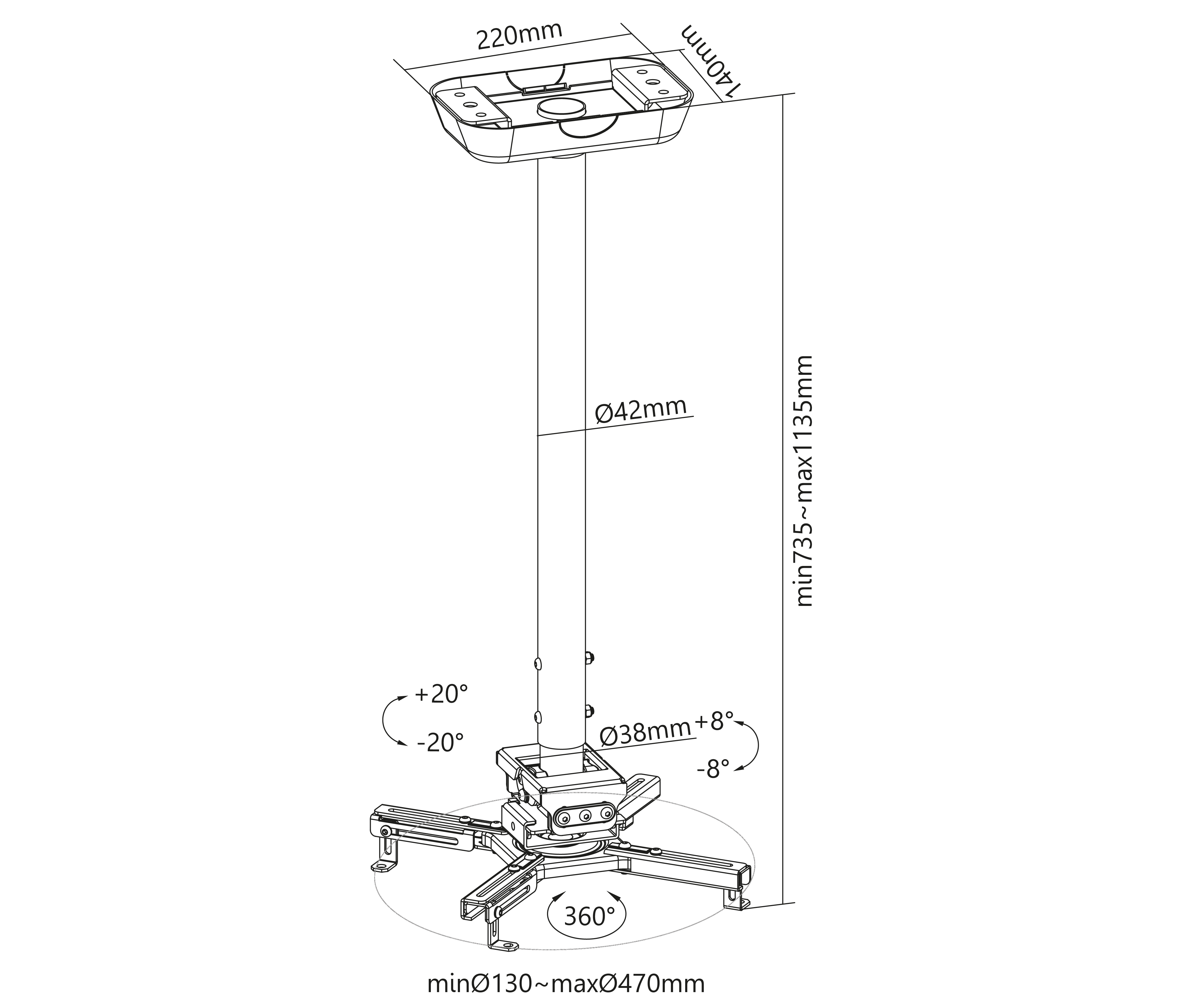 Rack Soporte para Proyector Pesado para Techo / Altura regulable 73 a 113 cm