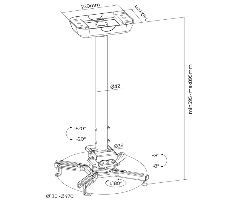 Rack Soporte para Proyector Pesado para Techo / Altura regulable 59 a 90cm