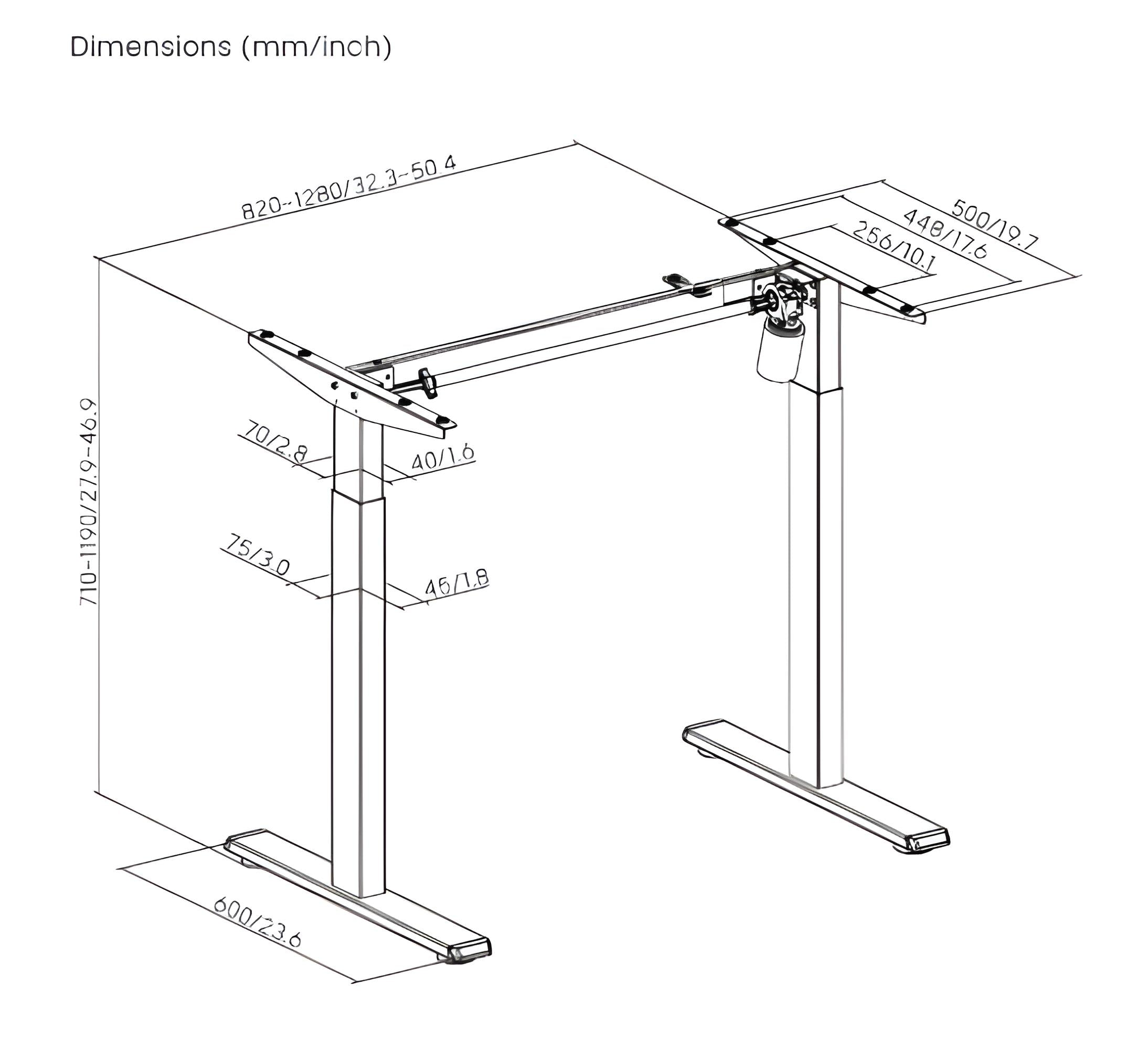 Patas Eléctricas con Motor Único- Carga 80 kg / Ancho y Altura Regulable
