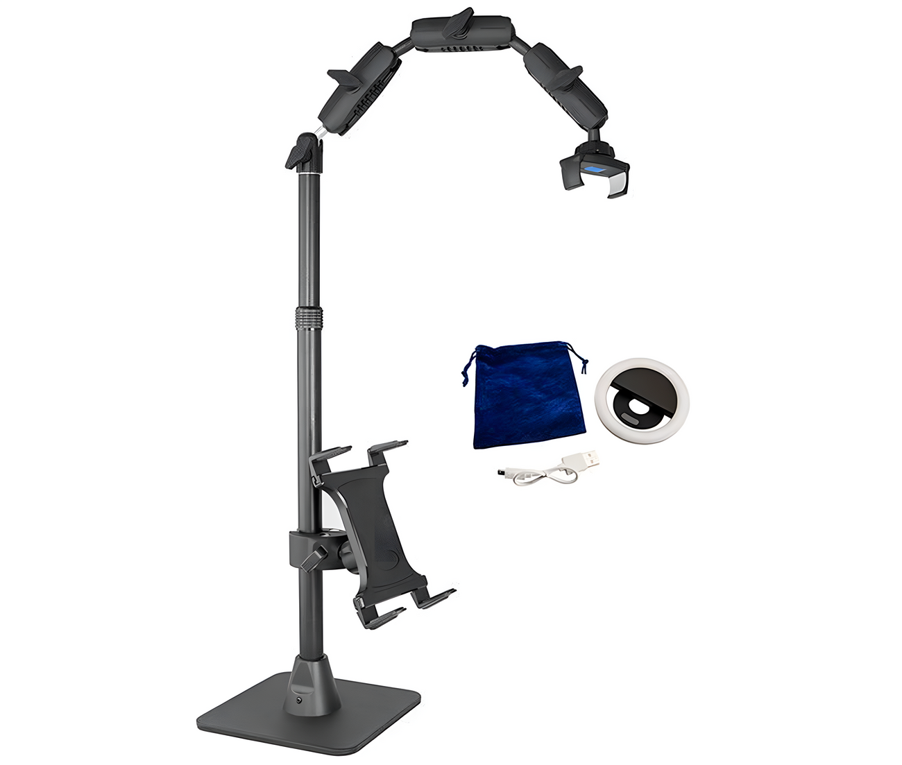 Soporte de escritorio con Base para Tablet 7 a 18 pulg y Celulares o Pico Mini Proyector / incluye Aro de luz Led/ Ideal para transmisión en vivo