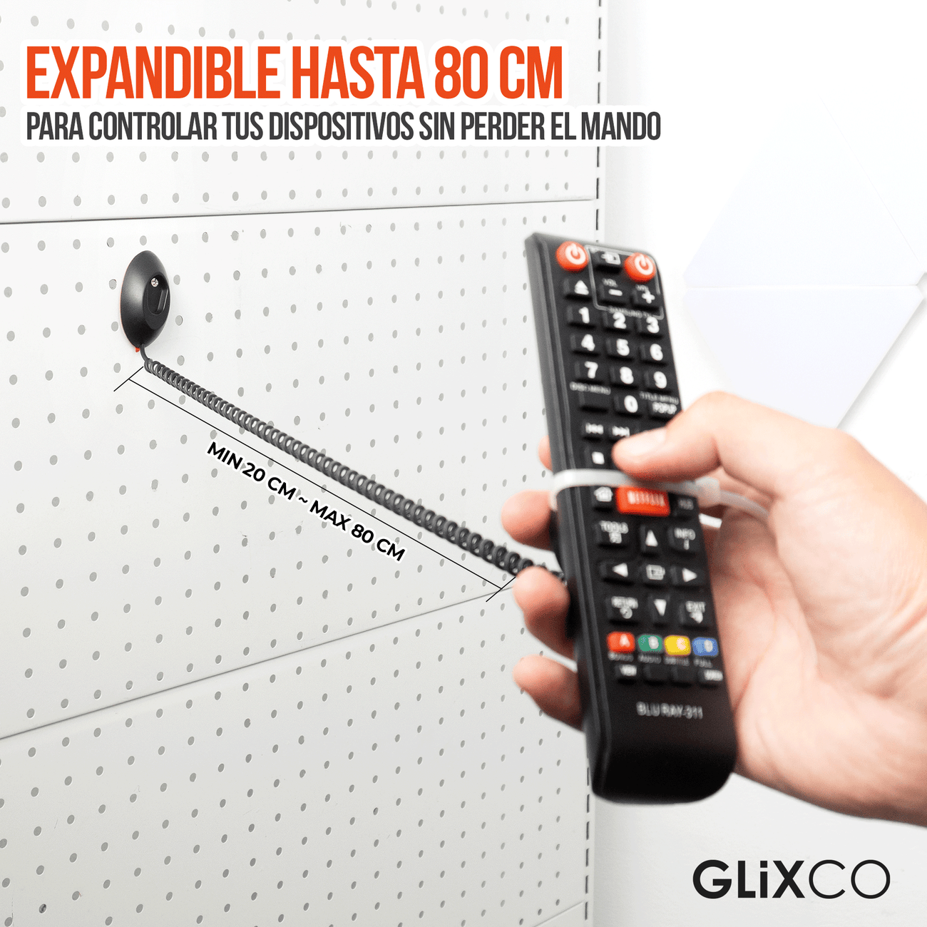 Cable Retráctil Imantado para Control Remoto / Soporte Magnético Antipérdida / Fijación en pared / Largo Max 80cm
