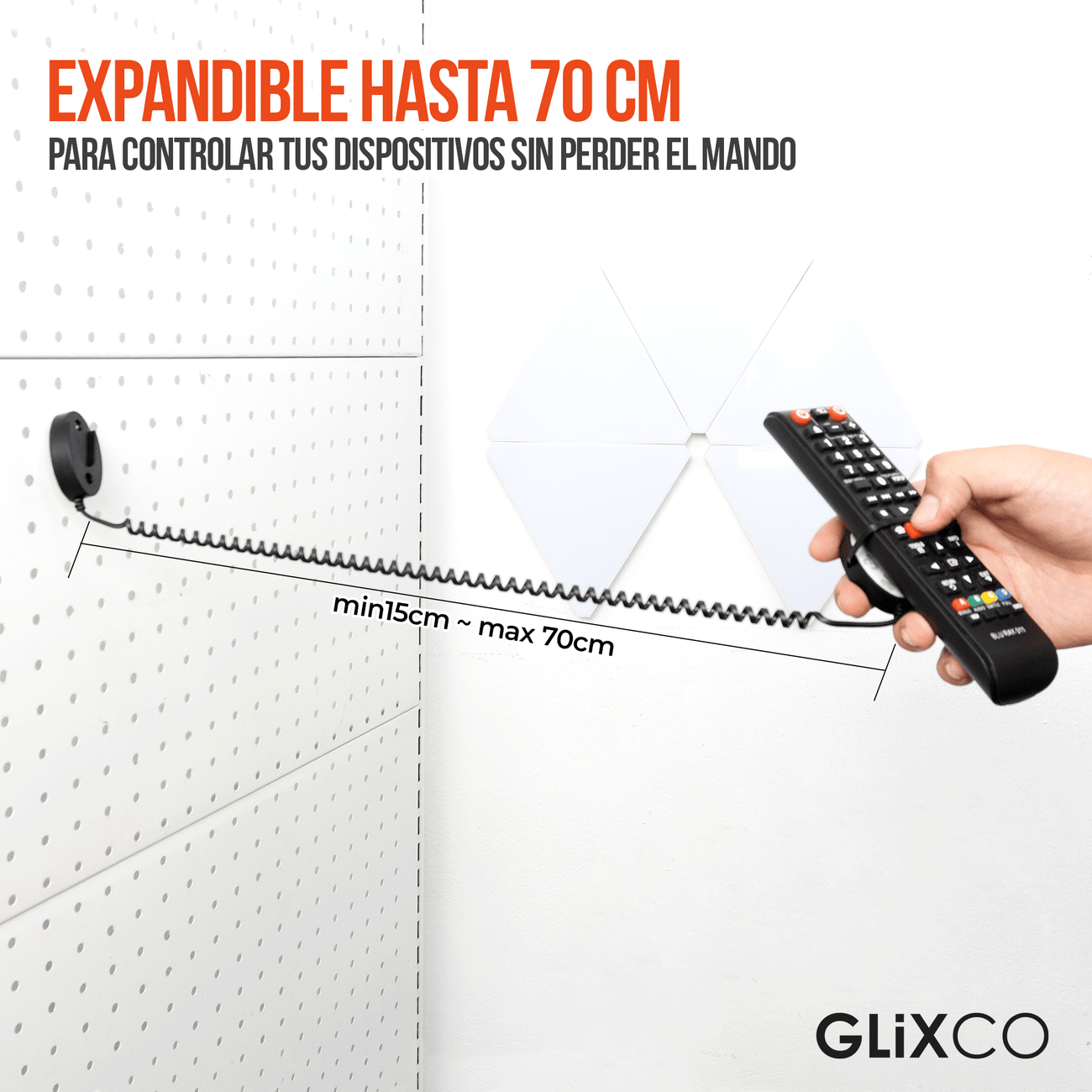 Cable Retráctil Imantado para Control Remoto / Soporte Magnético Antipérdida / Fijación en pared / Largo Max 70cm