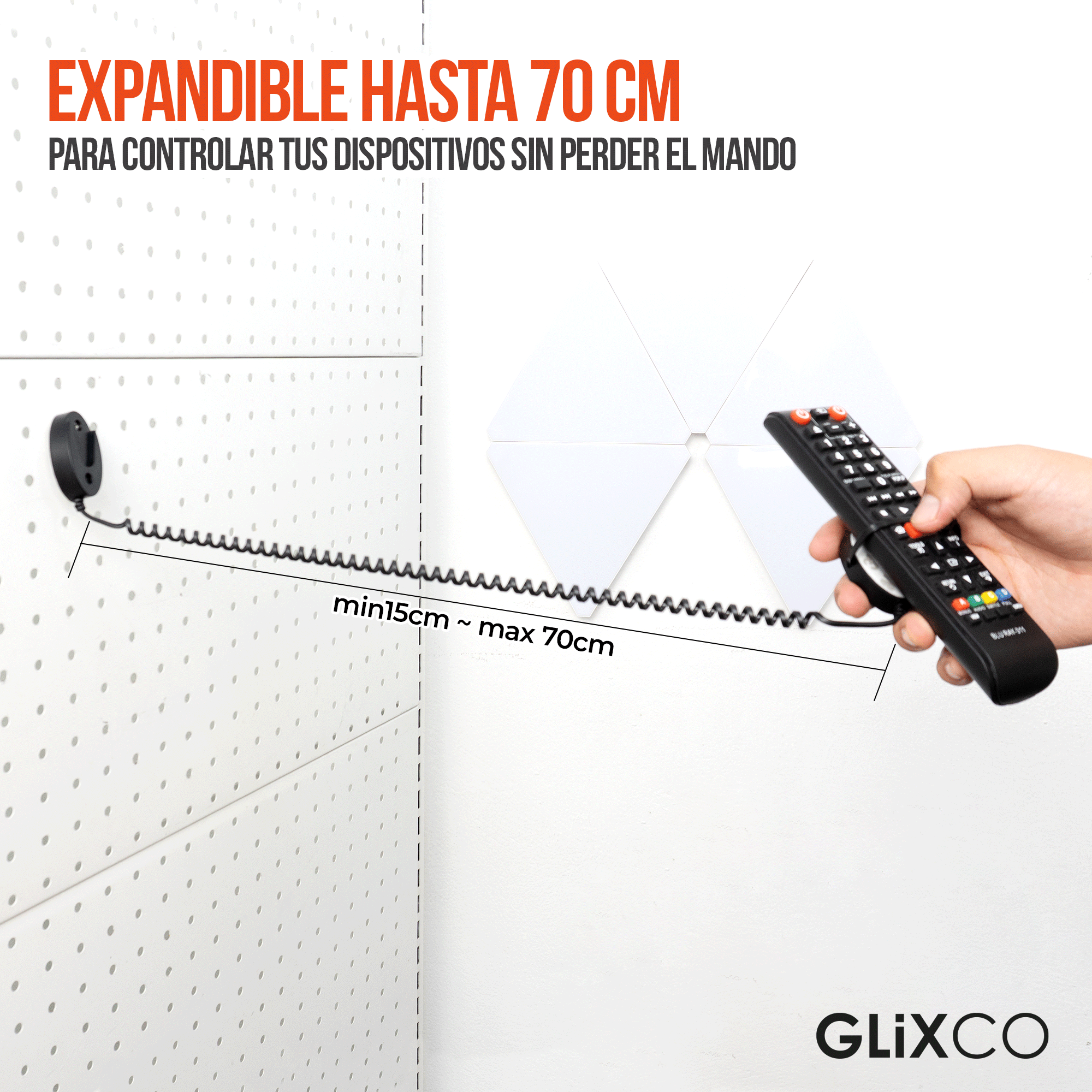 Cable Retráctil Imantado para Control Remoto / Soporte Magnético Antipérdida / Fijación en pared / Largo Max 70cm