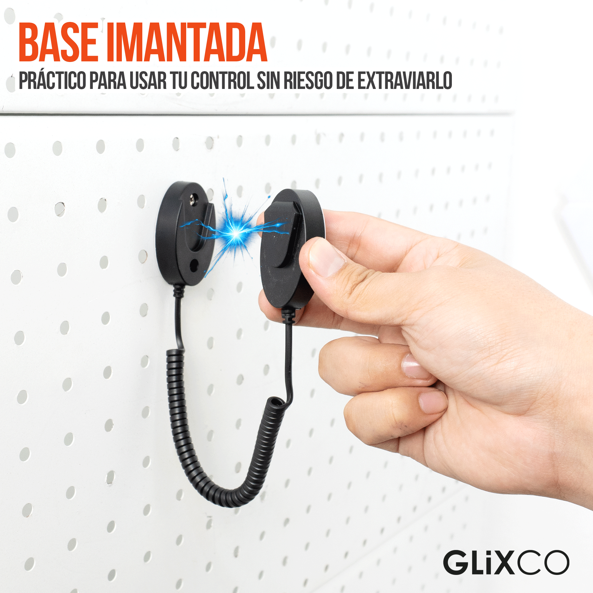 Cable Retráctil Imantado para Control Remoto / Soporte Magnético Antipérdida / Fijación en pared / Largo Max 70cm