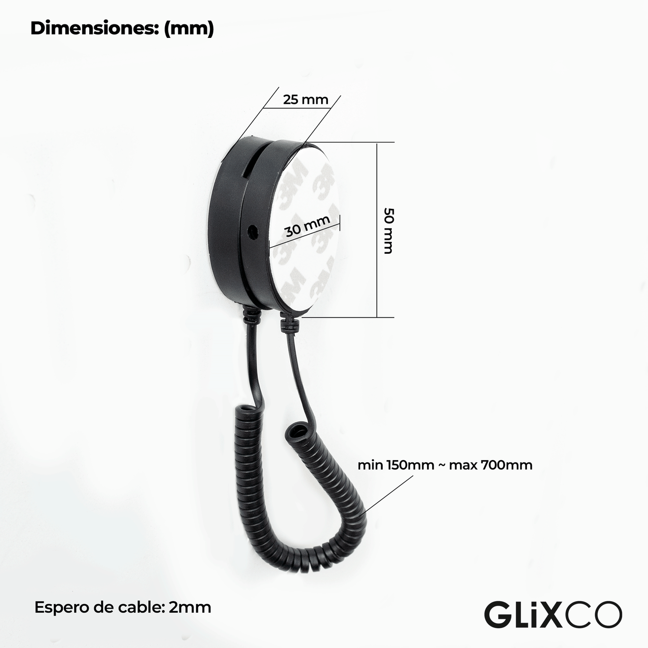 Cable Retráctil Imantado para Control Remoto / Soporte Magnético Antipérdida / Fijación en pared / Largo Max 70cm