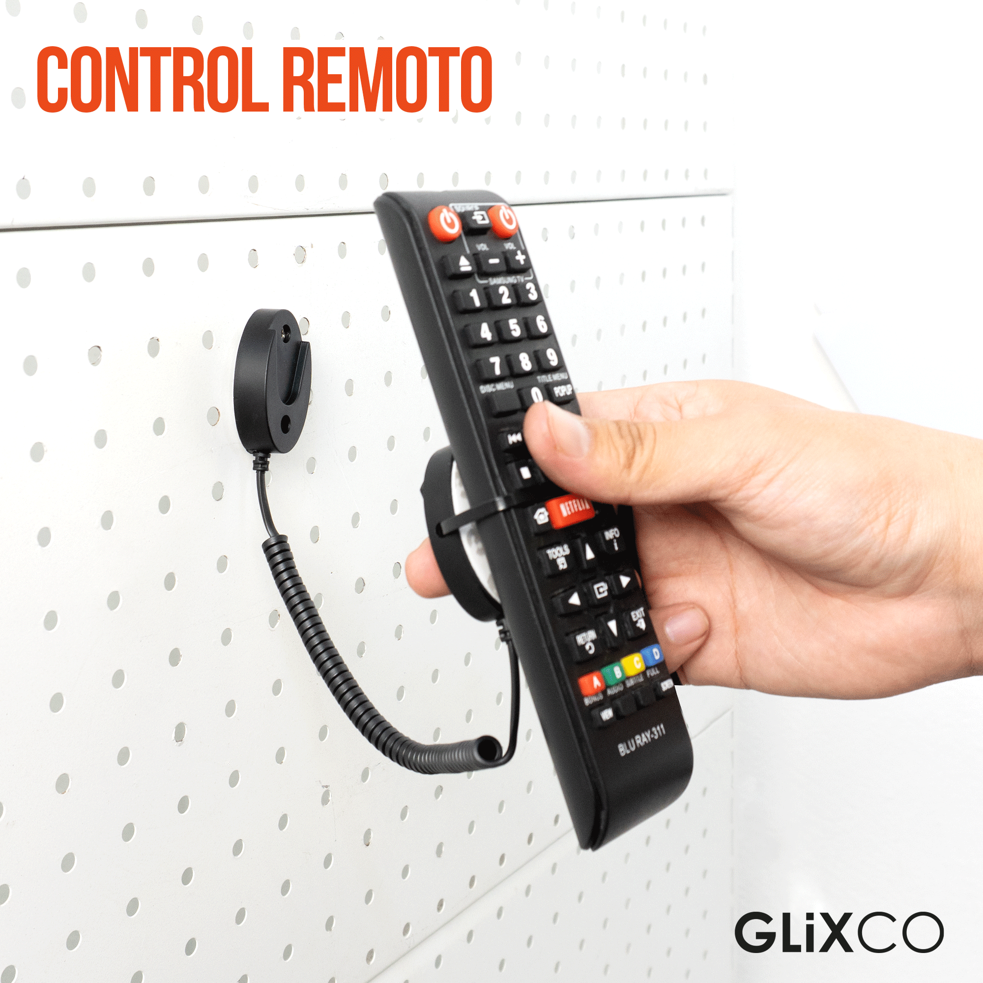 Cable Retráctil Imantado para Control Remoto / Soporte Magnético Antipérdida / Fijación en pared / Largo Max 70cm