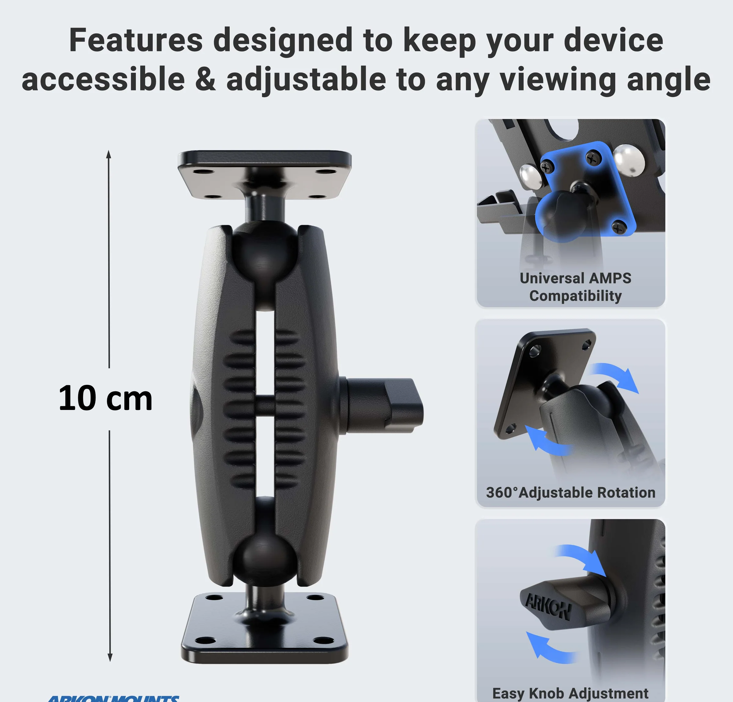 Soporte para GPS con montaje AMPS de metal robusto con herrajes de seguridad / compatible con bolas de 25 mm