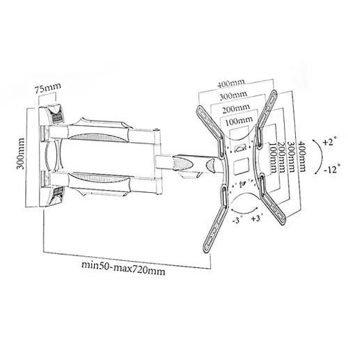 Rack Giratorio TV 32 a 65 Pulg / VESA max 400x400mm / Carga 50 kg / Brazo extendido 72 cm