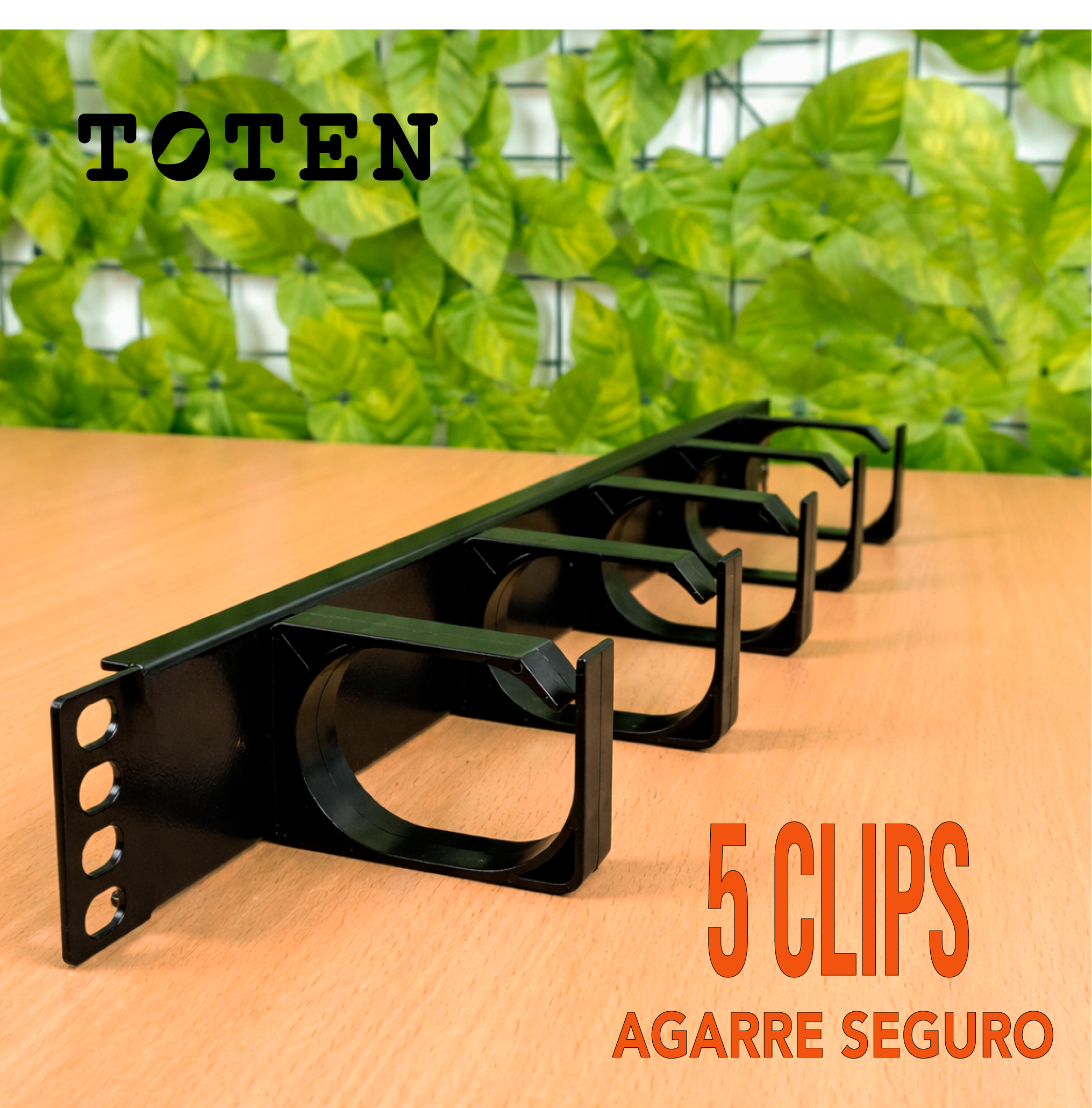 Organizador de cables de plástico / 1RU / 5 clips / 47 cm