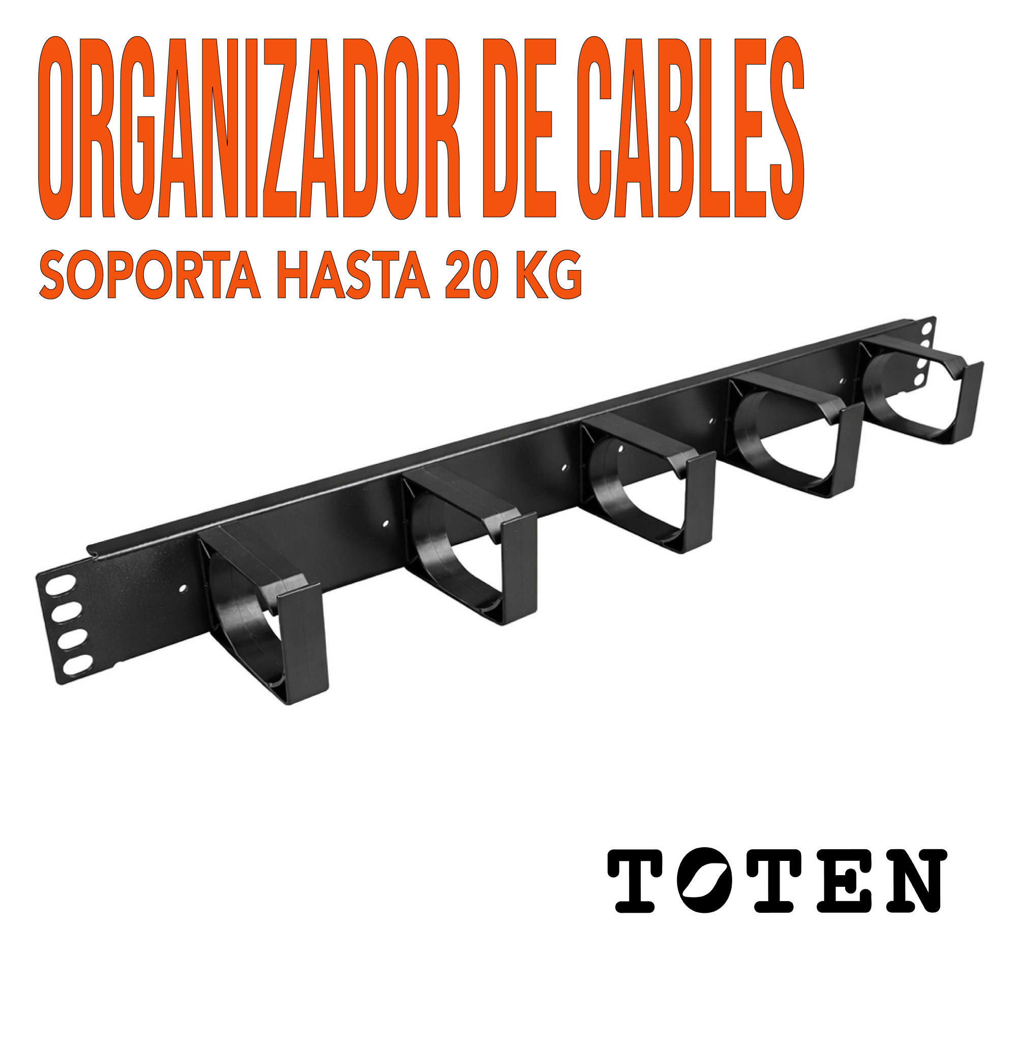 Organizador de cables de plástico / 1RU / 5 clips / 47 cm