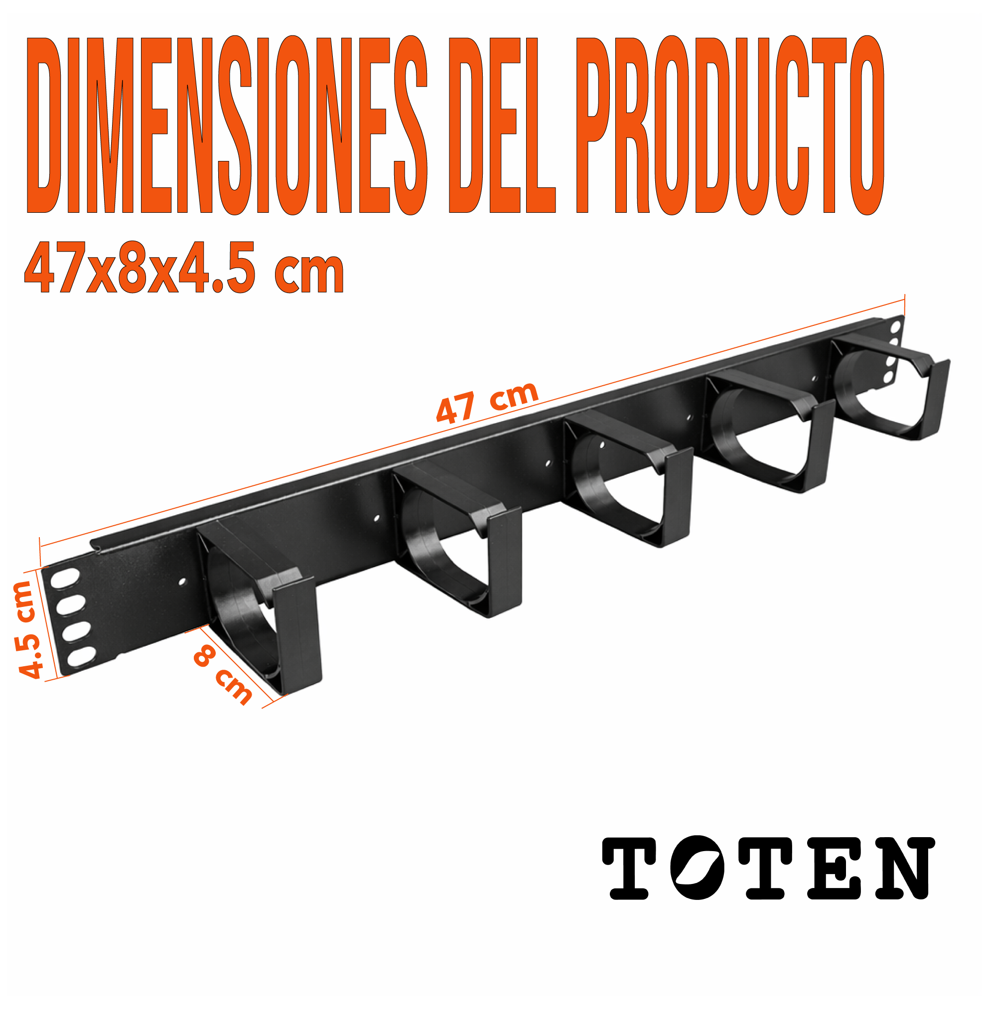 Organizador de cables de plástico / 1RU / 5 clips / 47 cm