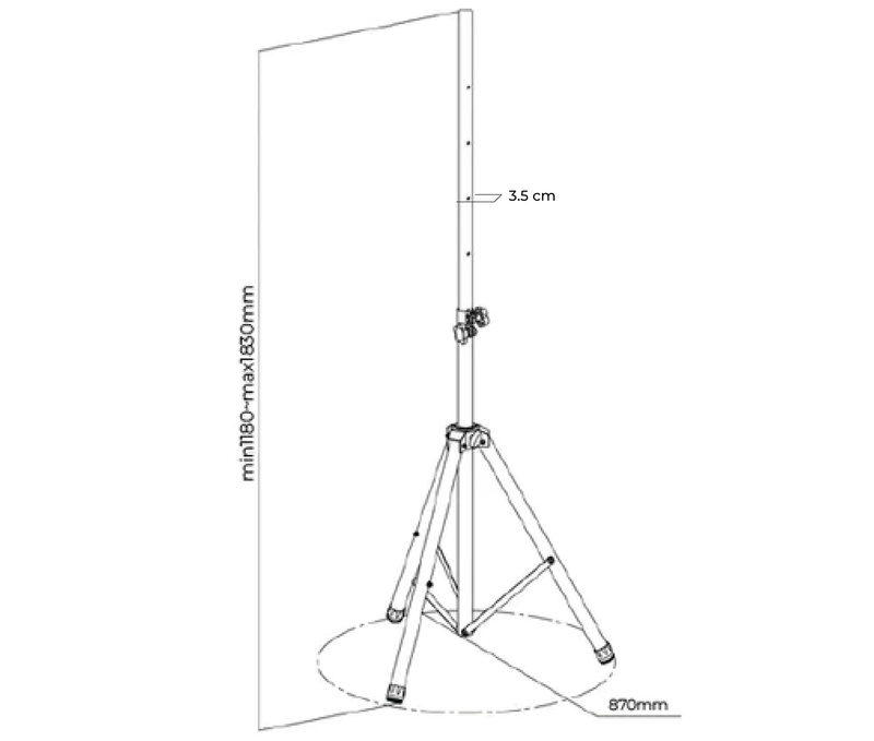 Trípode Pedestal para Parlante Caja Acustica Activa/  Carga 60 Kg / Altura Max 183cm / Metal + Plástico (Unión)