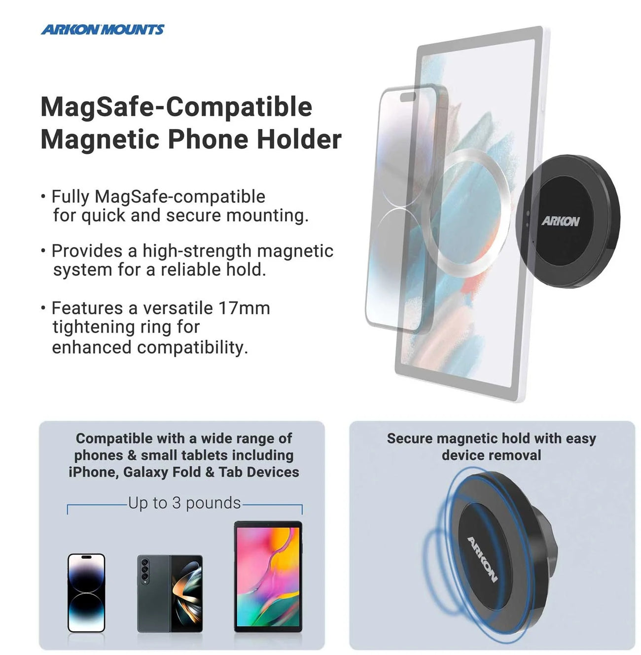 Repuesto  Cabezal Soporte magnético para Celular con anillo de ajuste de bola 17 mm - Compatible con MagSafe