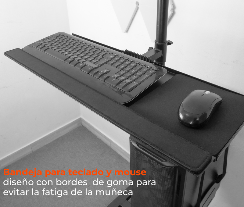 Pedestal con Ruedas para 2 Monitores 13 a 27 pulg con Soporte para CPU y Teclado