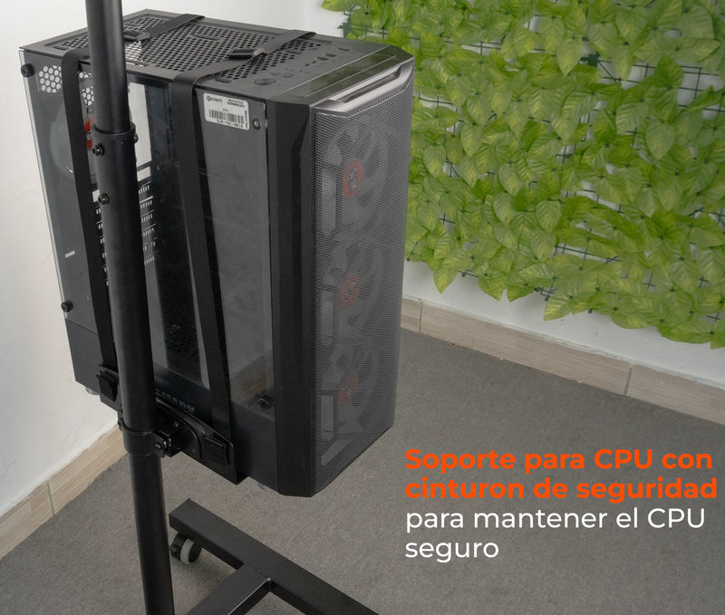 Pedestal con Ruedas para 2 Monitores 13 a 27 pulg con Soporte para CPU y Teclado