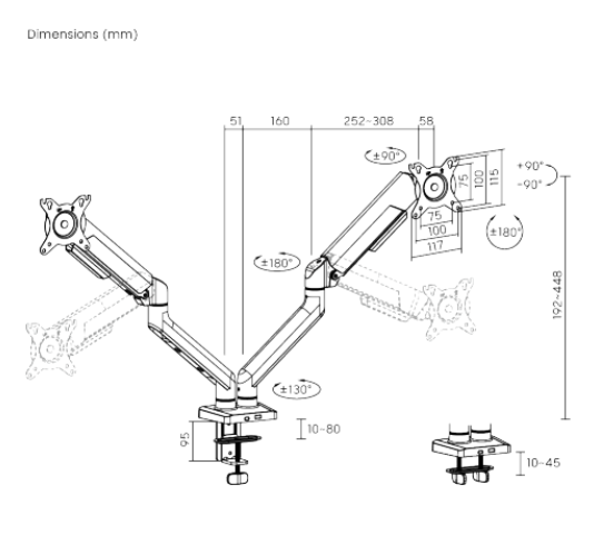 Rack Soporte Doble Brazo con Gas Spring para 2 Monitores 17 A 35 Pulg