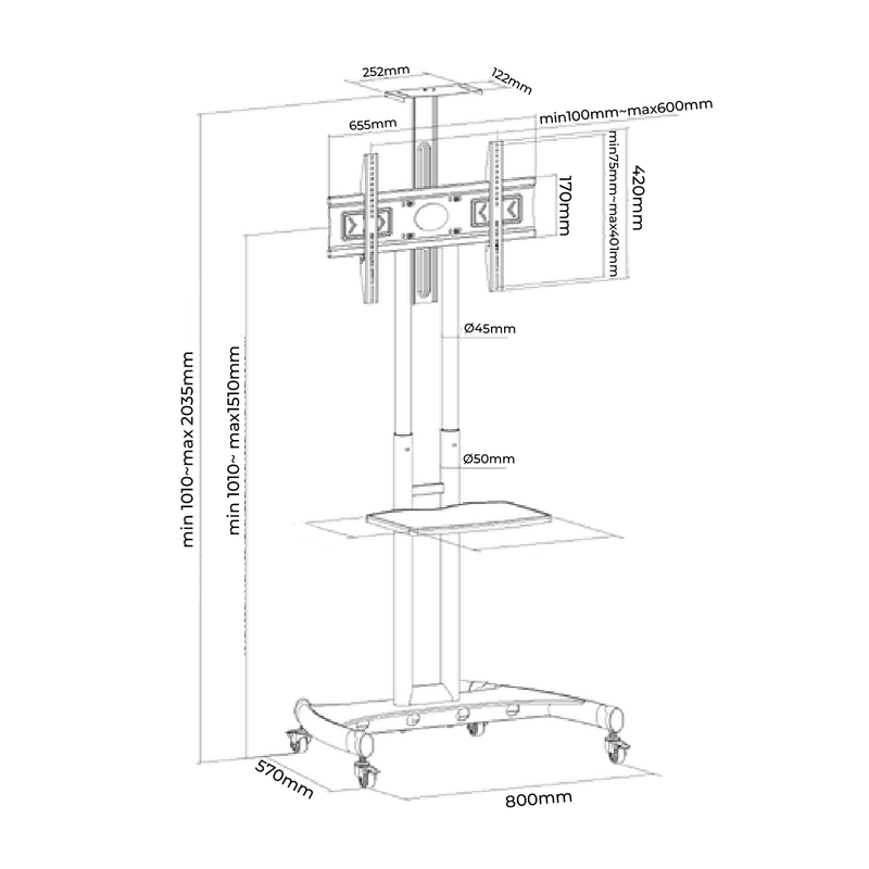 Pedestal Con Rueda Para Tv 32 A 65 Pulg - Diseño elegante  / Vesa Max 600x400mm