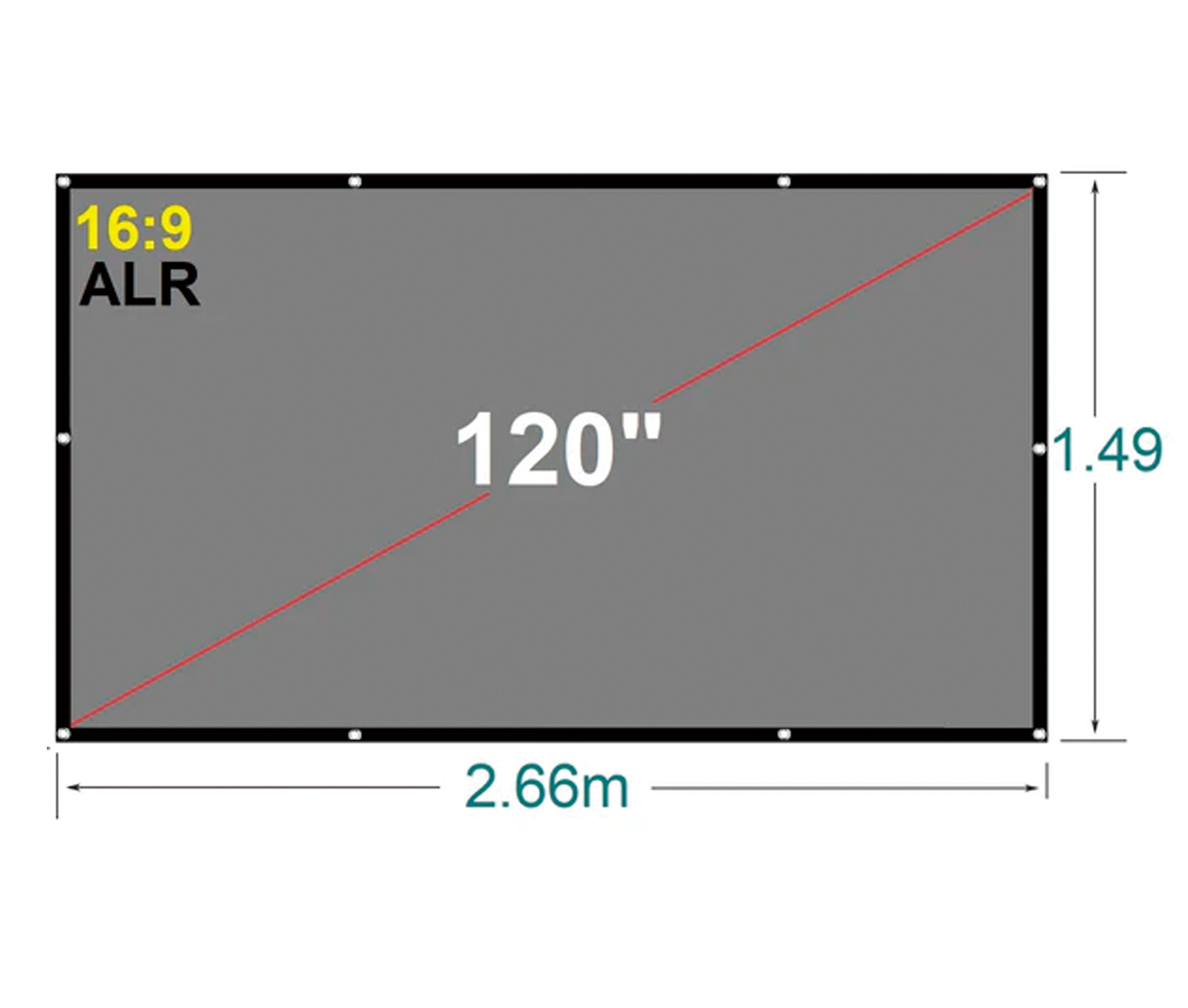 Ecran 120 Polegadas Em Cm Ecran Tela Gris con Ojal 120 Pulg (16:9) 2.66x1.49 m / ALR