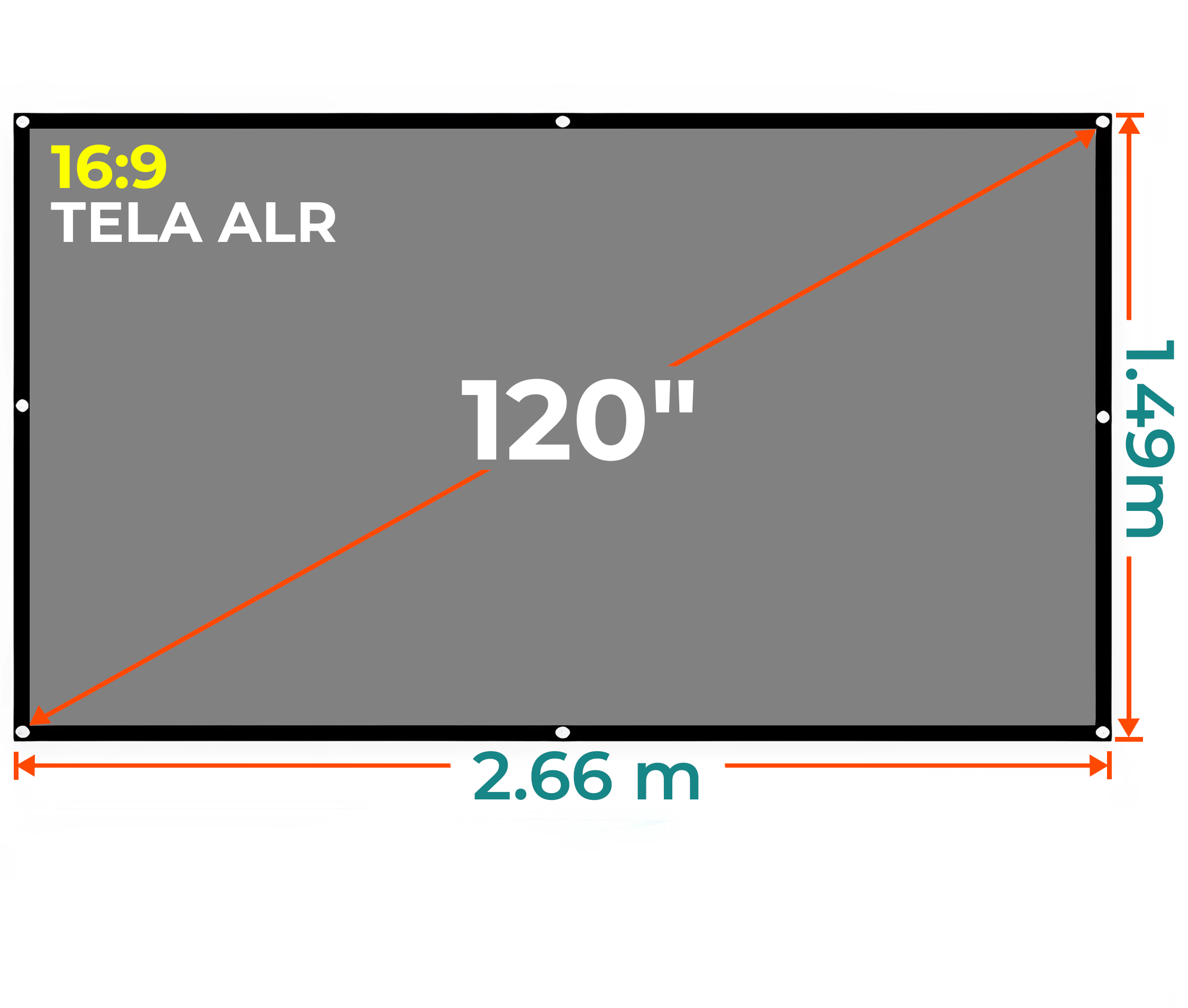 Ecran Tela Gris con Ojal 120 Pulg (16:9) 2.66x1.49 m / ALR