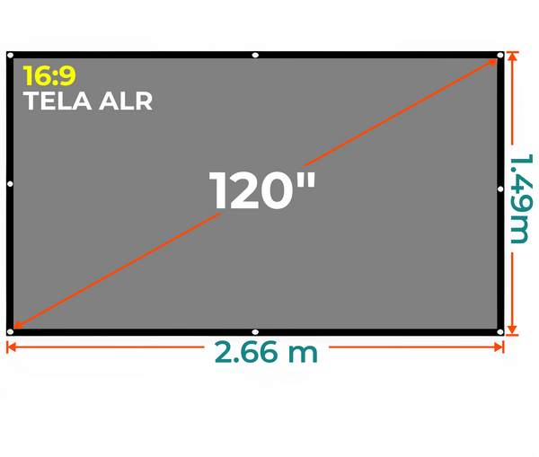 Ecran Tela Gris con Ojal 120 Pulg (16:9) 2.66x1.49 m / ALR