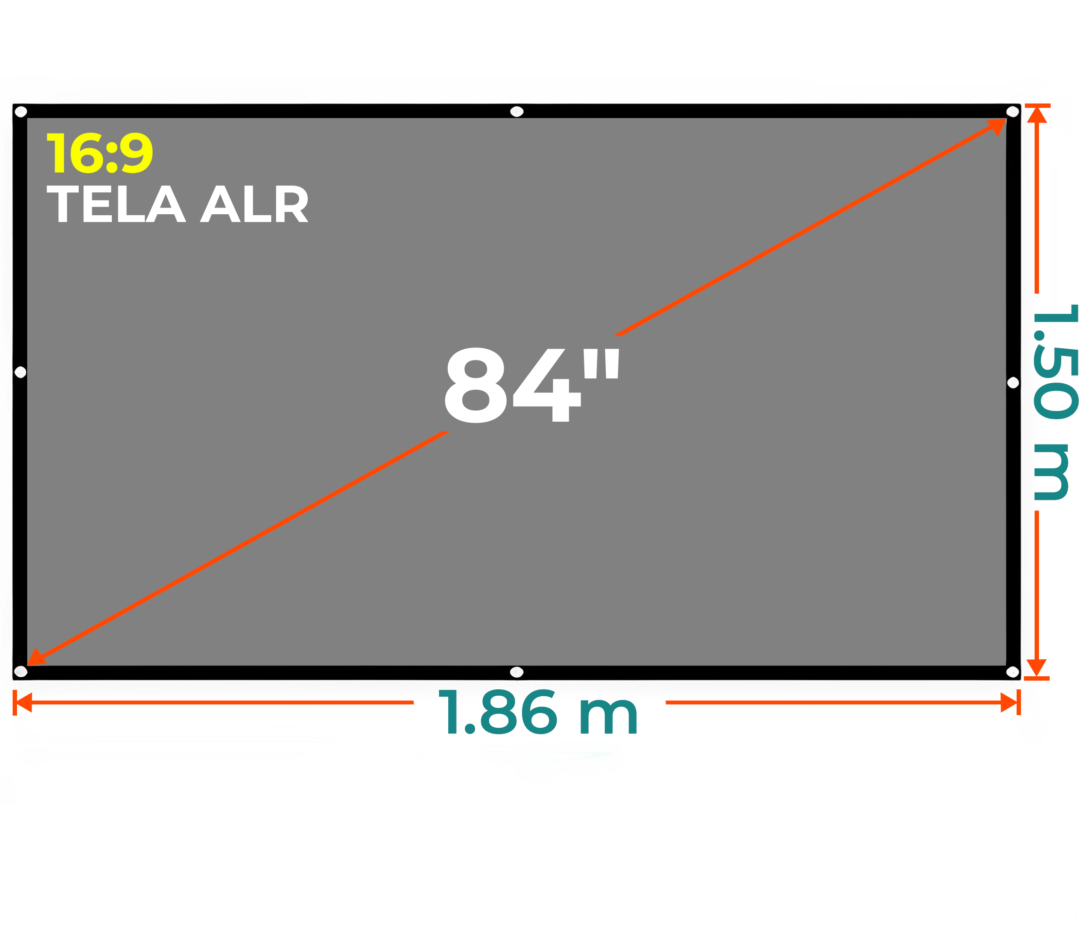 Ecran Gris con Ojal 84 Pulg (16:9) 1.86x1.50 m / Tela ALR