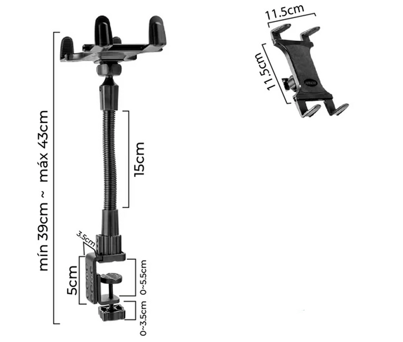 Soporte para tablet 7 a 18,4 Pulg con cuello Flexible 31 cm / Abrazadera tipo Prensa