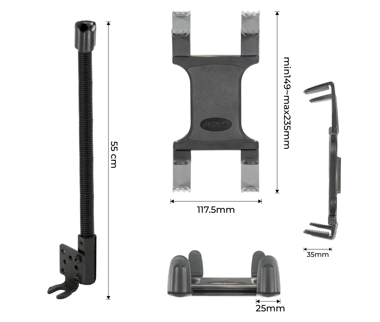Soporte con brazo Flexible 55 cm para Tablet 7 a 18.4 Pulg / Fijación en asiento del auto y camiones