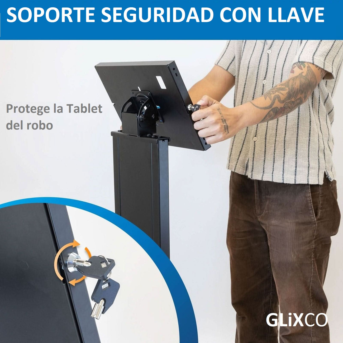 KIOSCO PEDESTAL ANTIRROBO PARA TABLET iPAD 10.2 a 11 PULG / PANEL FRONTAL BRANDEABLE
