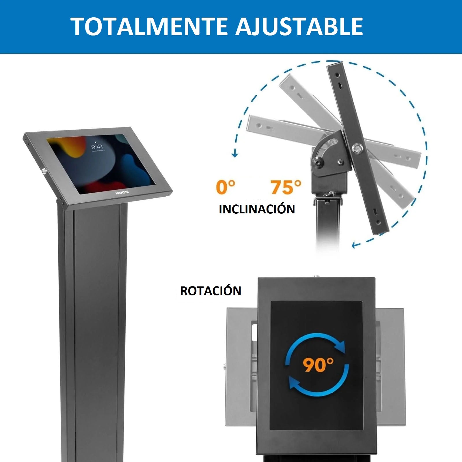KIOSCO PEDESTAL ANTIRROBO PARA TABLET iPAD 10.2 a 11 PULG / PANEL FRONTAL BRANDEABLE