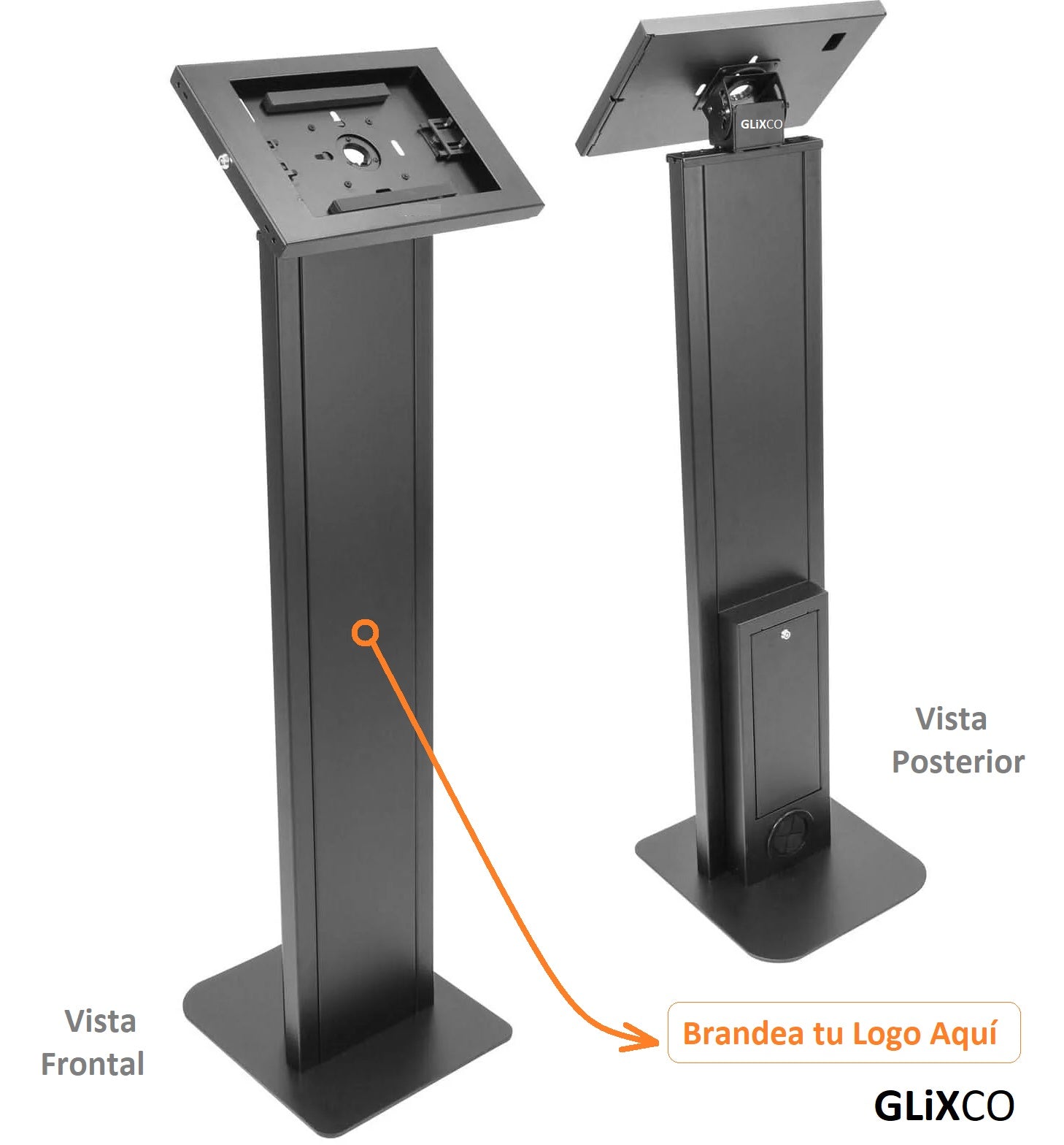KIOSCO PEDESTAL ANTIRROBO PARA TABLET iPAD 10.2 a 11 PULG / PANEL FRONTAL BRANDEABLE