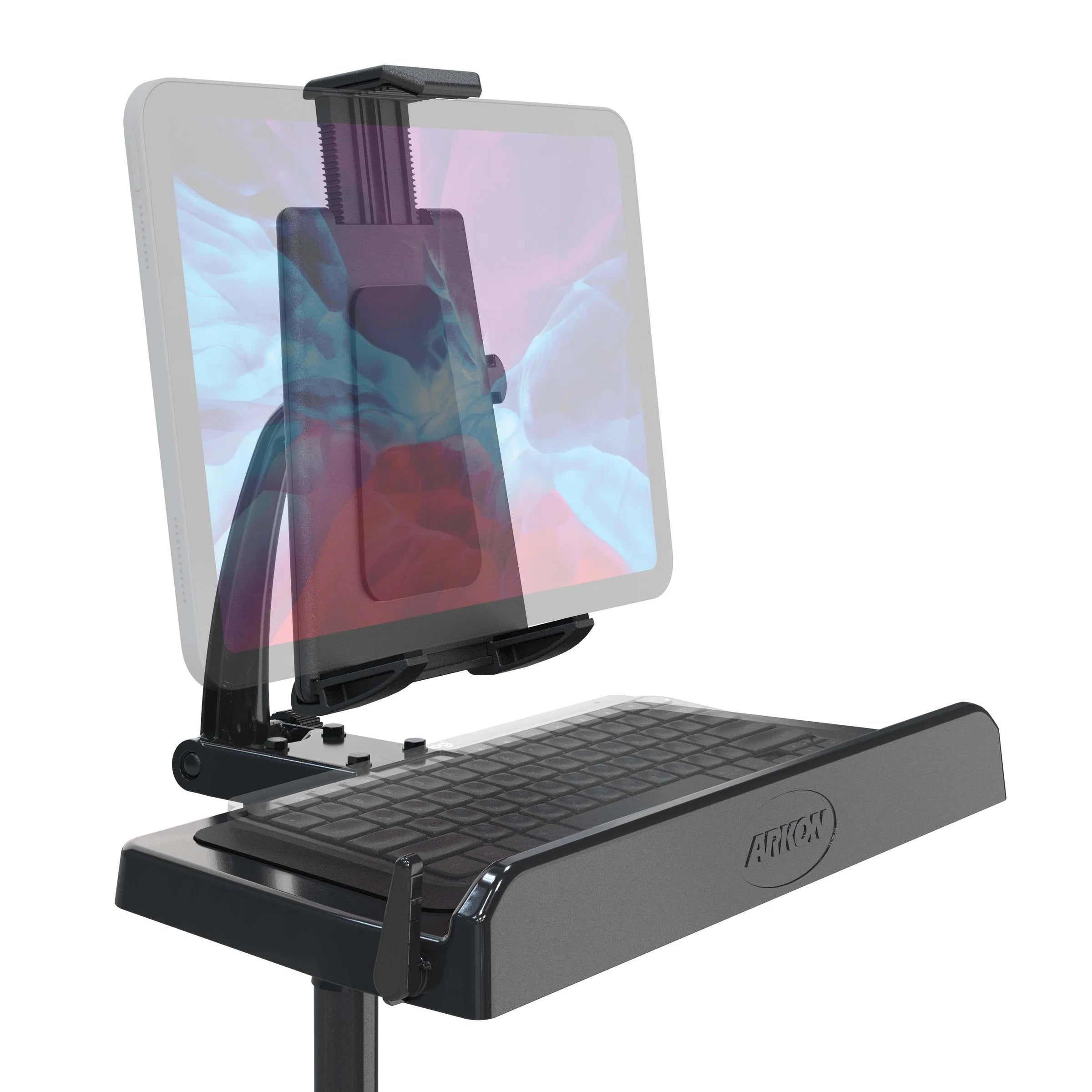 Soporte con brazo para Tablet 9-12 Pulg y Teclado / Fijación en asiento del auto y camiones