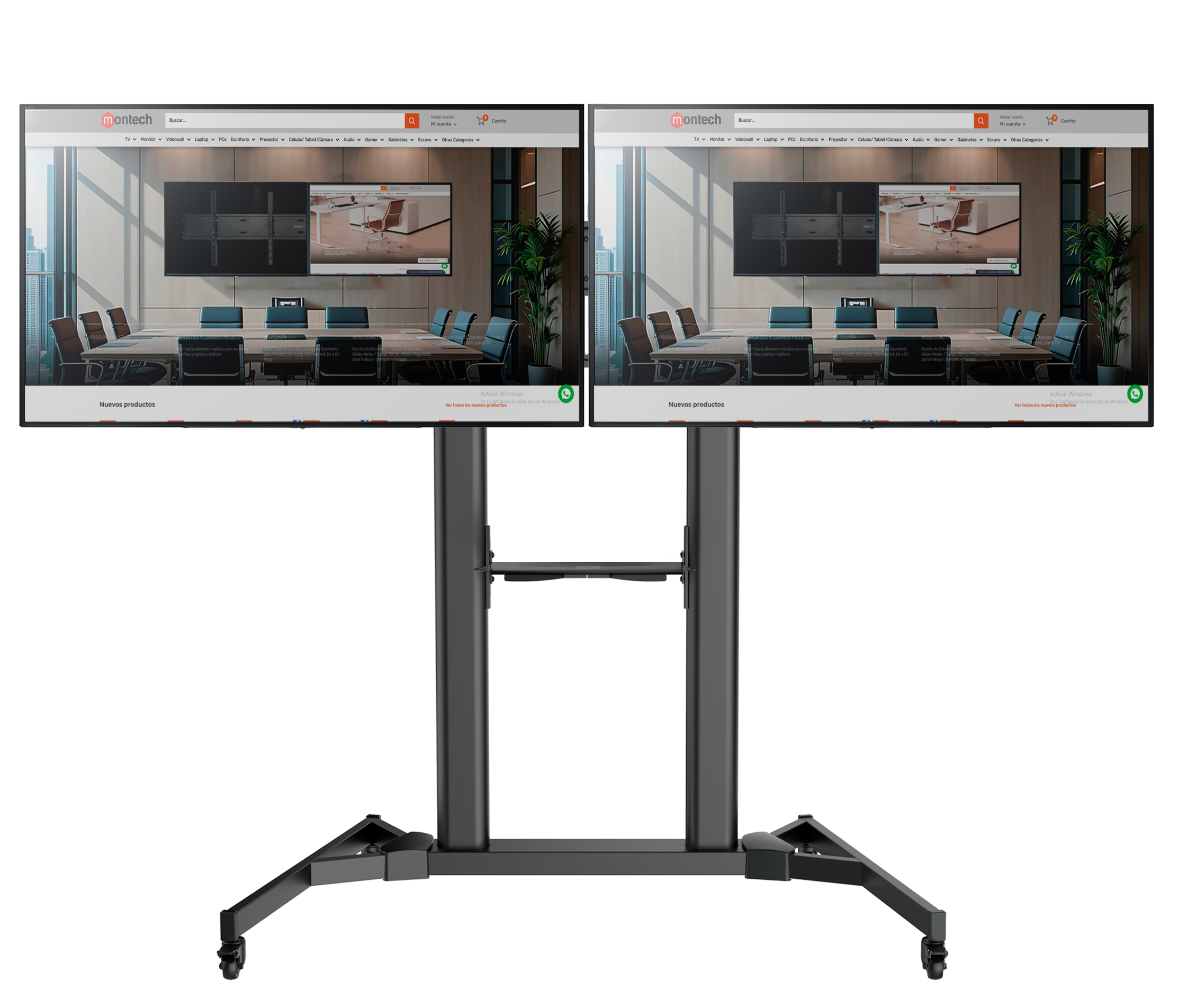 Pedestal con Ruedas Doble Pantalla para TV 49 a 55 pulg / VESA Max 400x400mm / Carga 40 kg