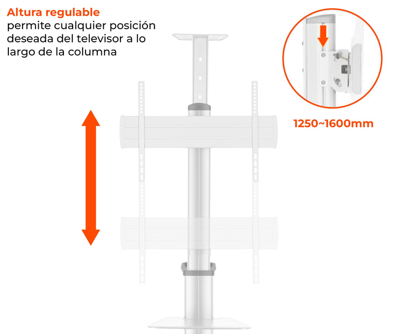 Pedestal con Ruedas para TV 37 a 70 Pulg / VESA Max 600x400mm / Vertical y Horizontal / Rotación 90° / Carga 70 kg