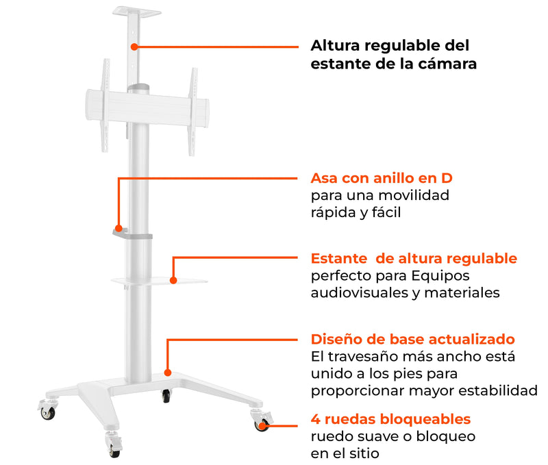 Pedestal con Ruedas para TV 37 a 70 Pulg / VESA Max 600x400mm / Vertical y Horizontal / Rotación 90° / Carga 70 kg