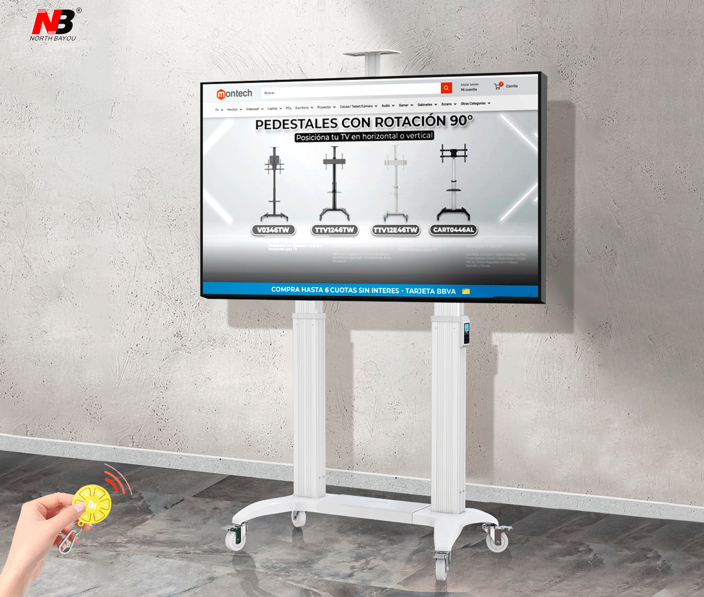 Pedestal Eléctrico Motorizado con Ruedas para TV 75 a 110 Pulg / VESA Max 1000x600mm / Carga 136 kg