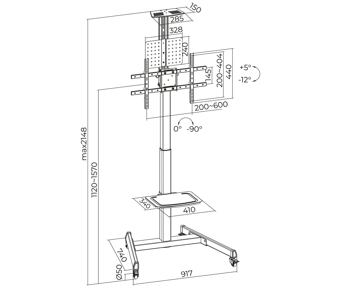 Pedestal con Rotacion Vertical y Horizontal para TV 37 a 70 Pulg / Rotación 90° / VESA Max 600x400mm / Carga 50 kg