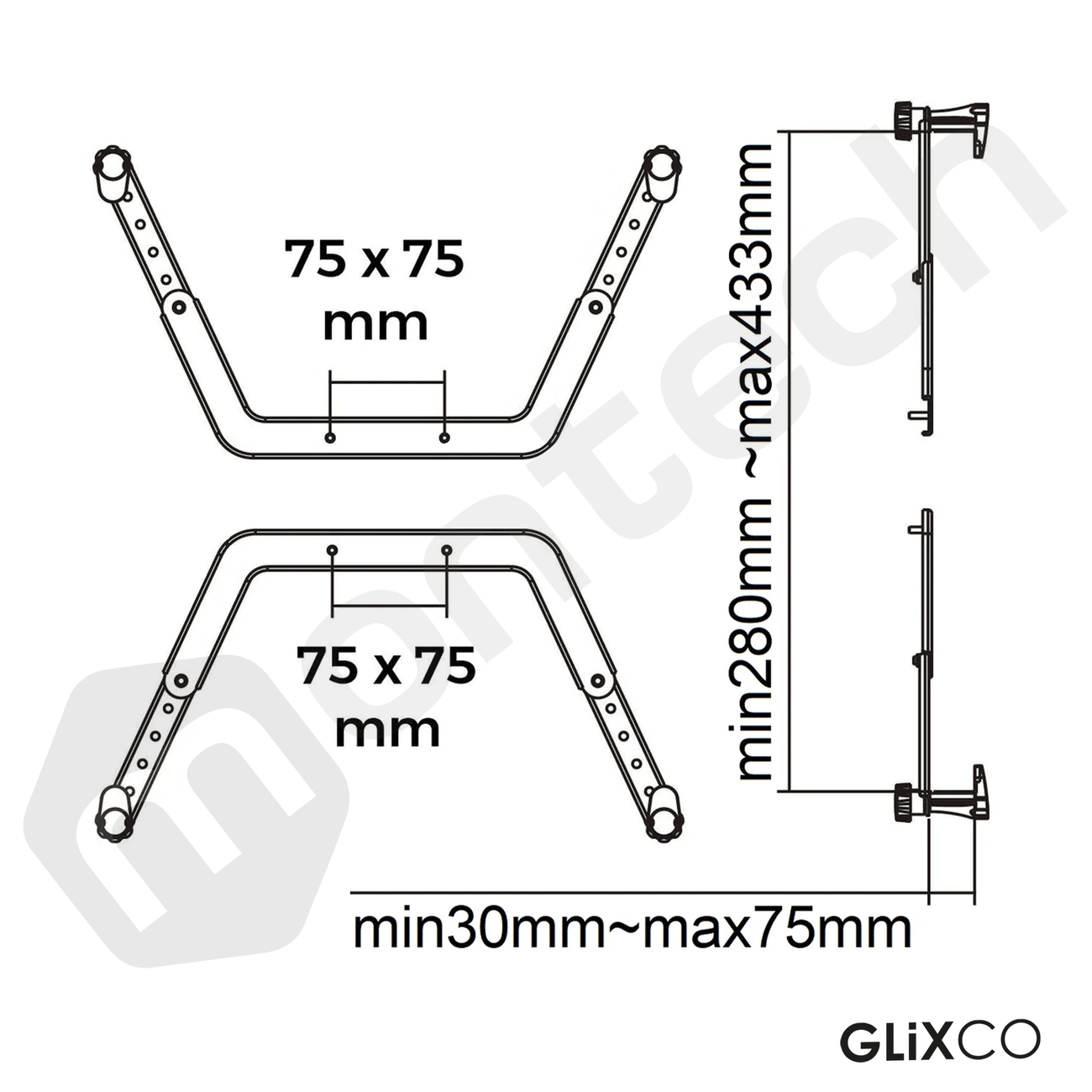Adaptador VESA 4 brazos para monitor 17 a 27 Pulg / Sin agujeros de fijación