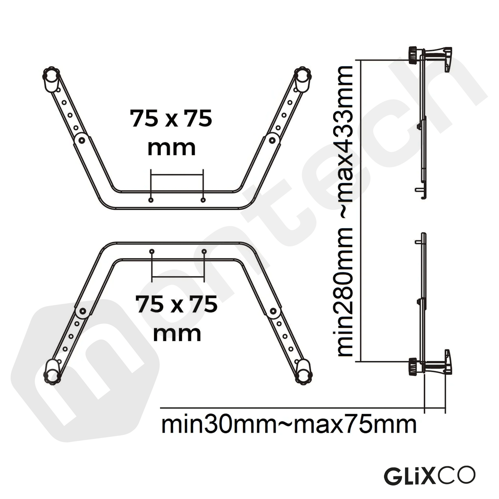 Adaptador VESA 4 brazos para monitor 17 a 27 Pulg / Sin agujeros de fijación