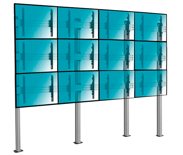 Pedestal Videowall con Base Atornillada para 12 Pantallas 55 Pulg / VESA Max 600x400mm