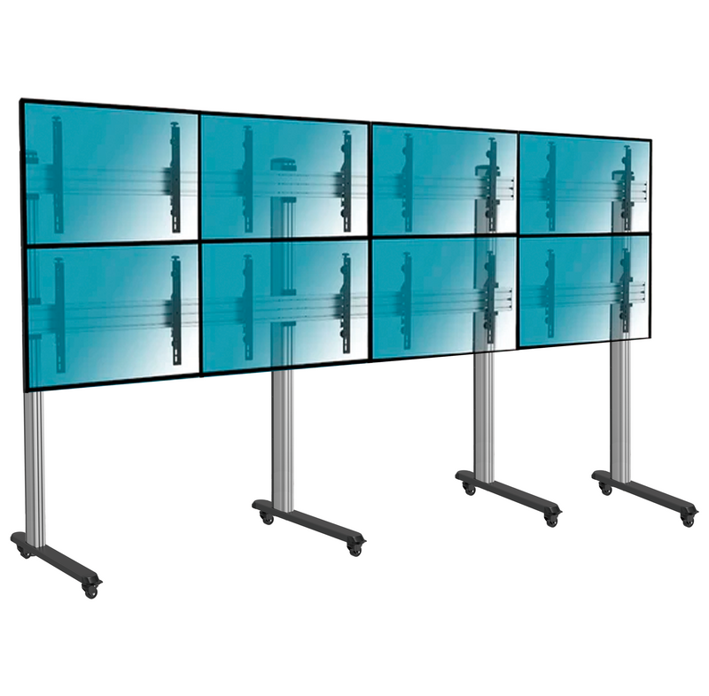 Pedestal con Ruedas Videowall 2x4 para 8 Pantallas 49 Pulg / Alt 200 cm