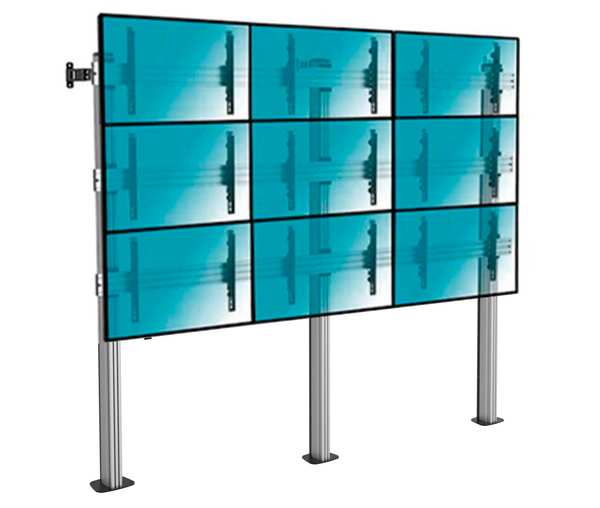 Pedestal Videowall con Base Atornillada para 9 Pantallas TV 45 a 50 Pulg / VESA Max 600x400mm / Carga 50 kg