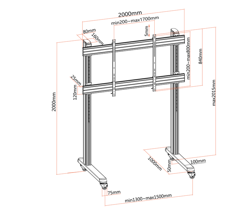 Pedestal con Ruedas TV LG 110 Pulg / 110UM5J-B / 110UM5K-B / VESA Max 1700x800mm / Carga 150 kg