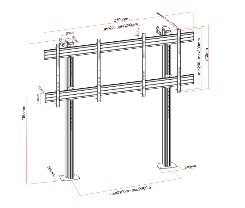 Pedestal con Base Atornillada Videowall para TV LG 136 Pulg / LAEC015-GN2 / Carga 150 kg