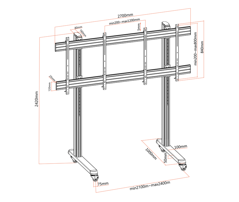 Pedestal con Ruedas para TV LG 136 Pulg / LAEC015-GN2 / Carga 150 kg