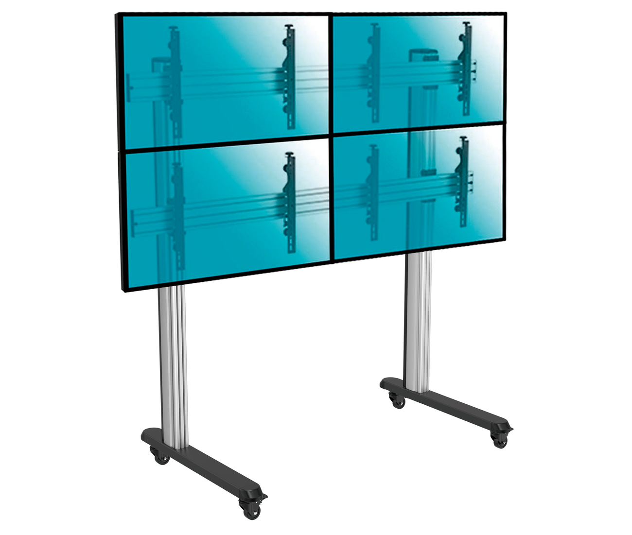 Pedestal con Ruedas Videowall 2x2 para 4 Pantallas 45 a 55 Pulg / VESA Max 600x400mm / Carga 50 kg