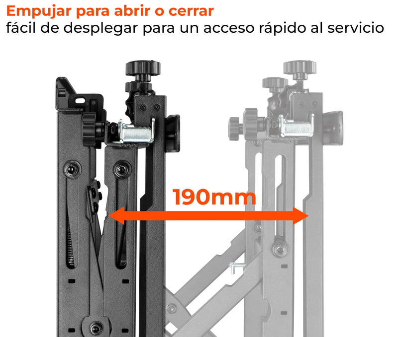 Soporte Videowall con sistema Push para TV Monitor 45 a 70 Pulg / VESA Max 600x400mm - 400x600mm / Carga 70 kg / Horizontal y Vertical / Perfil Min 120mm