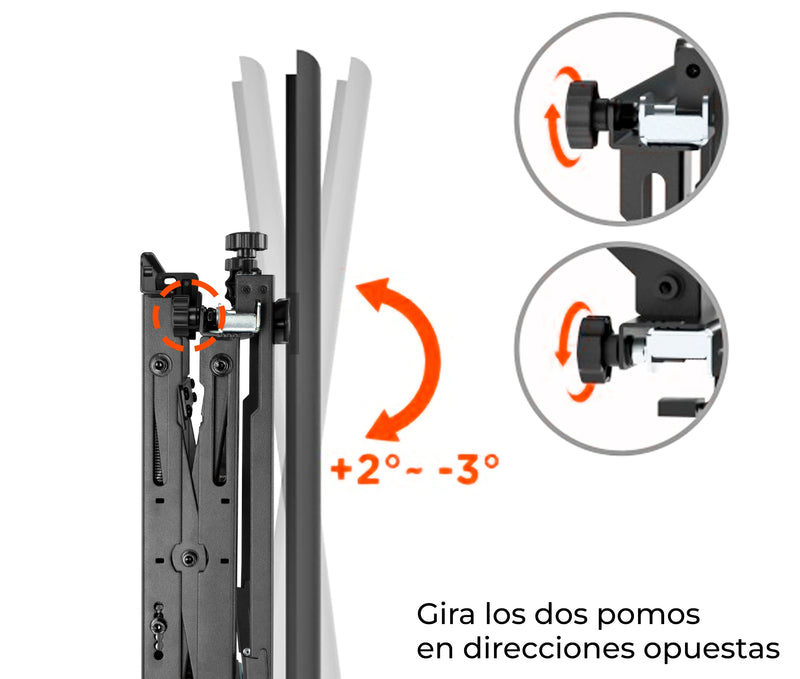 Soporte Videowall con sistema Push para TV Monitor 45 a 70 Pulg / VESA Max 600x400mm - 400x600mm / Carga 70 kg / Horizontal y Vertical / Perfil Min 120mm