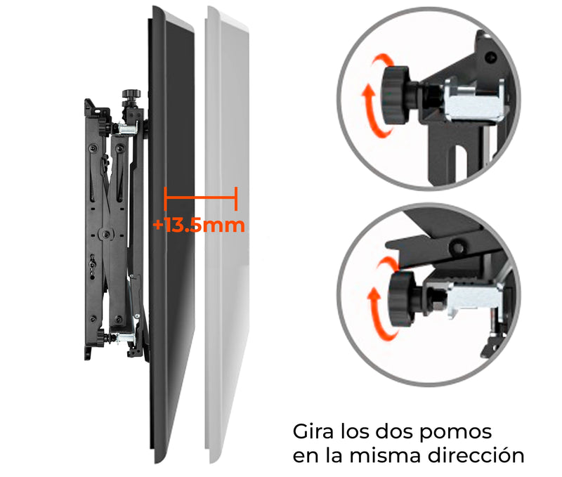 Soporte Videowall con sistema Push para TV Monitor 45 a 70 Pulg / VESA Max 600x400mm - 400x600mm / Carga 70 kg / Horizontal y Vertical / Perfil Min 120mm